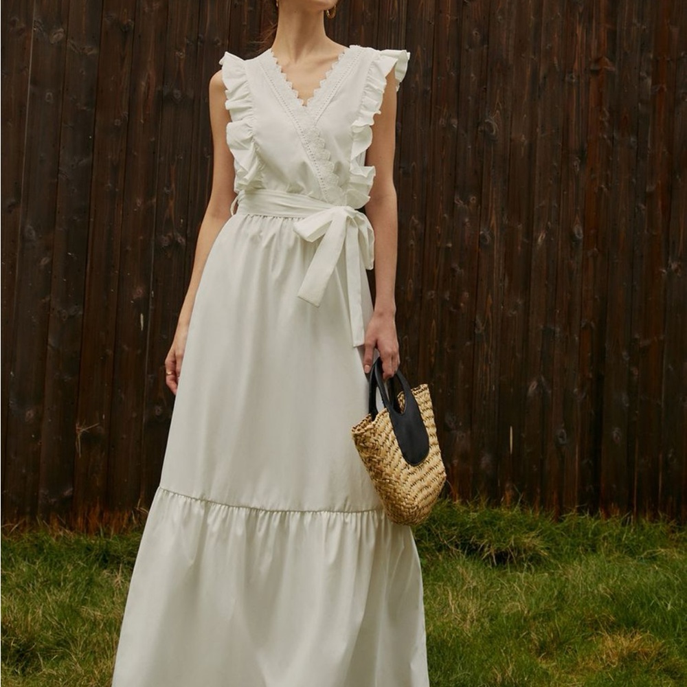 Commense Cream Ruffle Maxi Dress